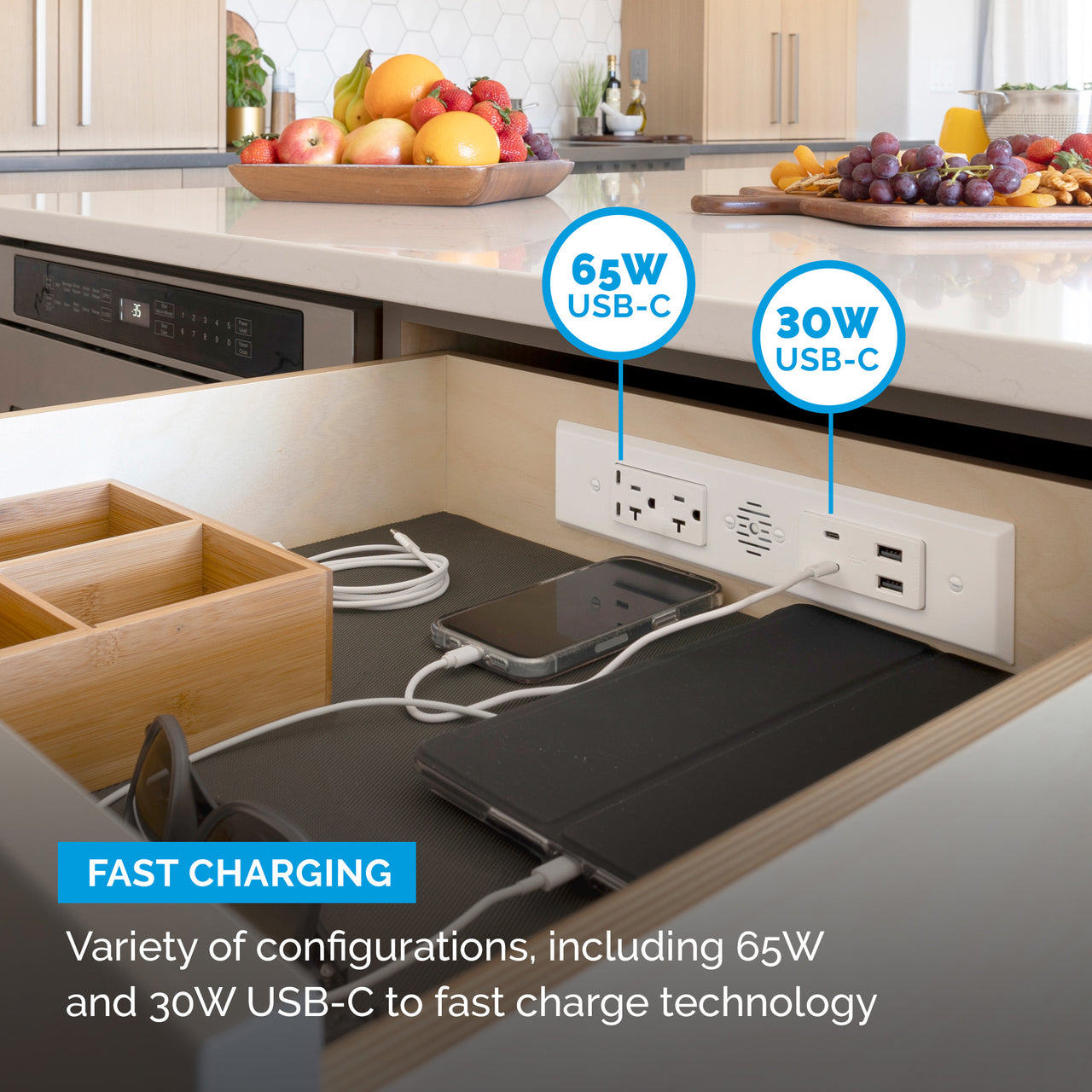 20 amp Blade Duo Outlet installed In kitchen 60w and 30w fast charging