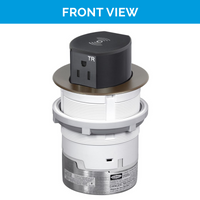 Thumbnail for Front view of the bronze UL-listed Tri-Power Pop-Up outlet, featuring one AC port, one USB-A, one fast-charging USB-C (PD), and wireless charging on top.