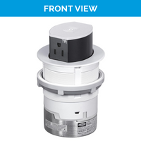 Thumbnail for Front view of the White UL-listed Tri-Power Pop-Up outlet, featuring one AC port, one USB-A, one fast-charging USB-C (PD), and wireless charging on top.