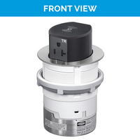 Thumbnail for Front view of the aluminum UL-listed Tri-Power Pop-Up outlet, featuring one AC port, one USB-A, one fast-charging USB-C (PD), and wireless charging on top.