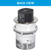 Thumbnail for Back view of the nickel UL-listed Tri-Power Pop-Up outlet, featuring one AC port, one USB-A, one fast-charging USB-C (PD), and wireless charging on top.