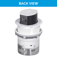 Thumbnail for Back view of the White UL-listed Tri-Power Pop-Up outlet, featuring one AC port, one USB-A, one fast-charging USB-C (PD), and wireless charging on top.