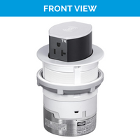 Thumbnail for Front view of the White UL-listed Tri-Power Pop-Up outlet, featuring one AC port, one USB-A, one fast-charging USB-C (PD), and wireless charging on top.
