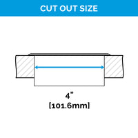 Thumbnail for Cutout diagram for the Hubbell TriPower Pop-Up outlet, showing a required cutout size of 4 inches (101.6mm) for installation.