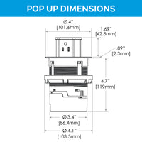 Thumbnail for Technical drawing of the Docking Drawer Pop-Up Flush outlet dimensions
