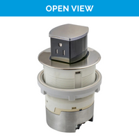 Thumbnail for Open view of the UL-listed Nickel Docking Drawer Countertop Flush Pop-Up outlet with two AC connections. 