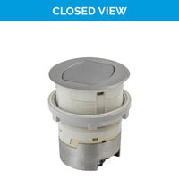 Thumbnail for Closed view of the UL-listed aluminum Docking Drawer Countertop Surface Pop-Up outlet with two AC connections. The surface mount sits 2.5mm above the counter, while the surface mount sits fully recessed for a seamless look