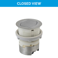 Thumbnail for Closed view of the UL-listed Aluminum Docking Drawer Countertop Flush Pop-Up outlet with two AC connections. The surface mount sits 2.5mm above the counter, while the surface mount sits fully recessed for a seamless look