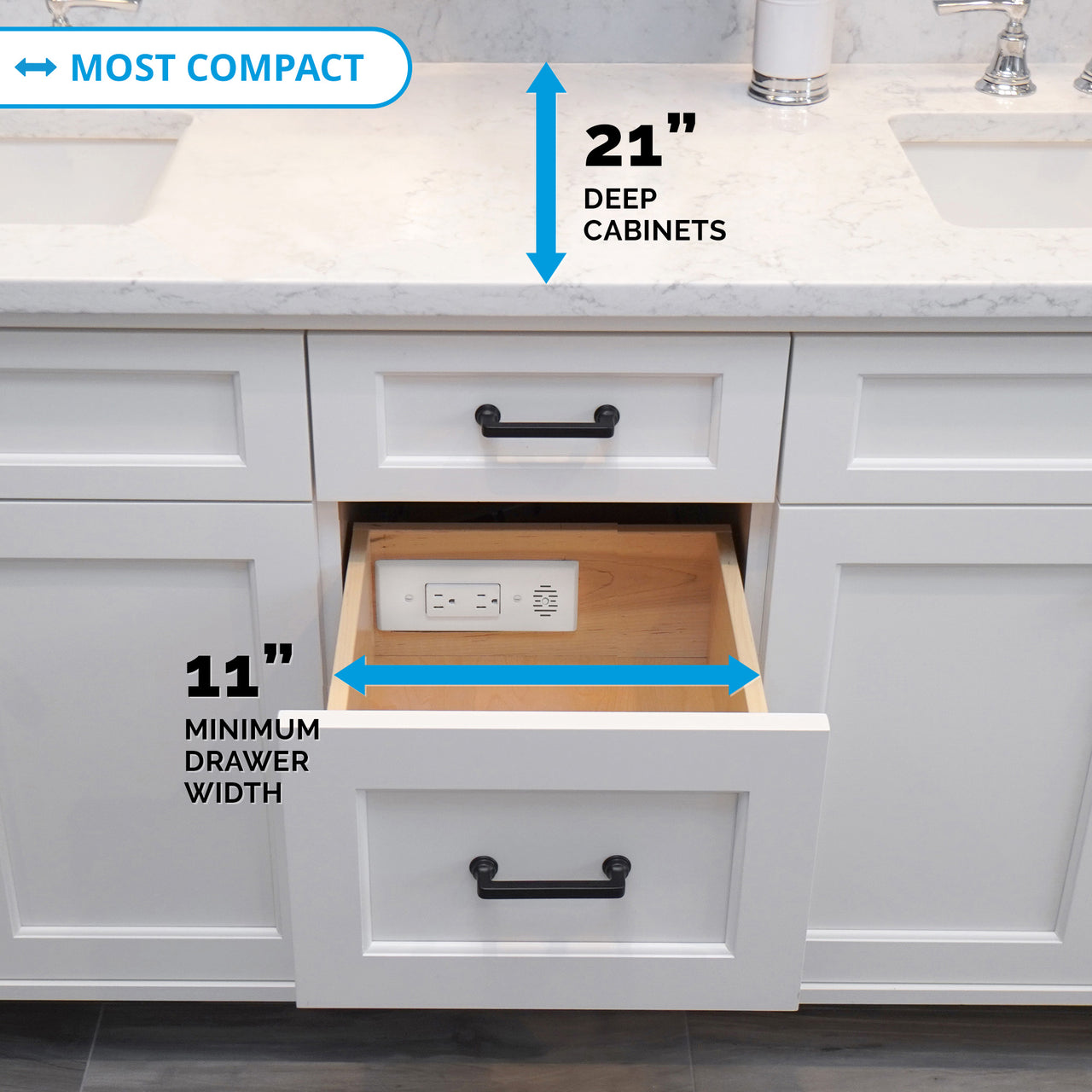 Power Narrow Drawers with Compact Outlets by Docking Drawer
